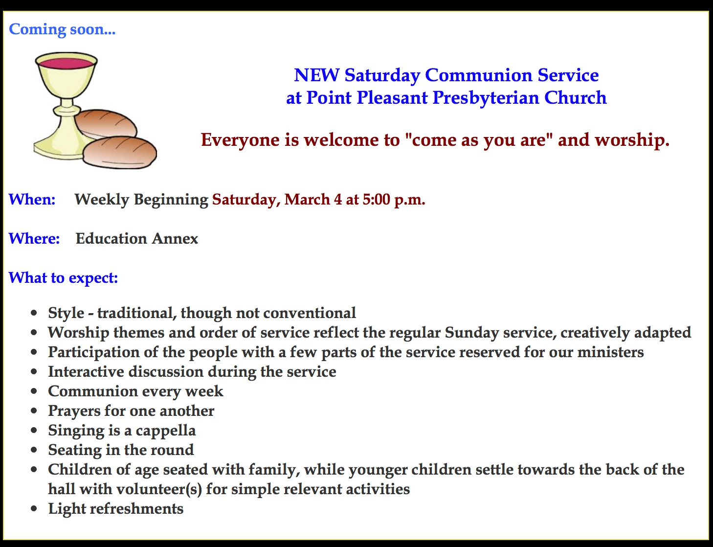 Saturday Communion Service