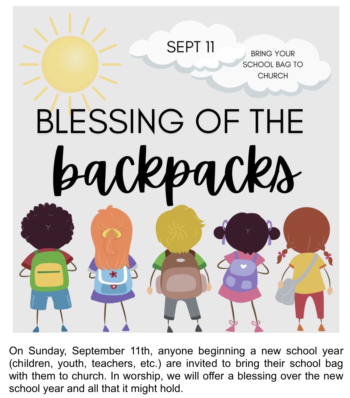 Blessing of the Backpacks Point Pleasant Presbyterian Church